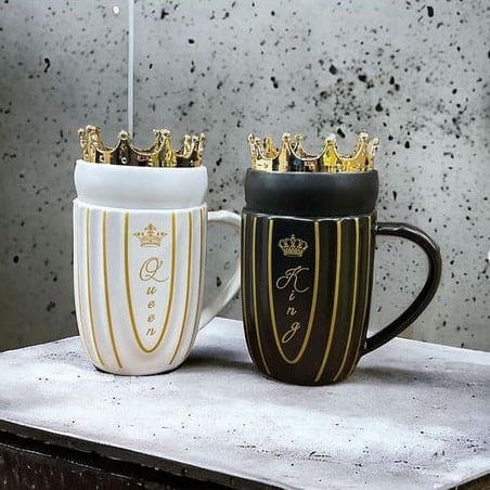 King Queen Couple Mug, Elegant Ceramic Mugs With Crown Lid, King and Queen Camping Ceramic Coffee Mugs King Queen Couple Mug, Elegant Ceramic Mugs With Crown Lid, King and Queen Camping Ceramic Coffee Mugs